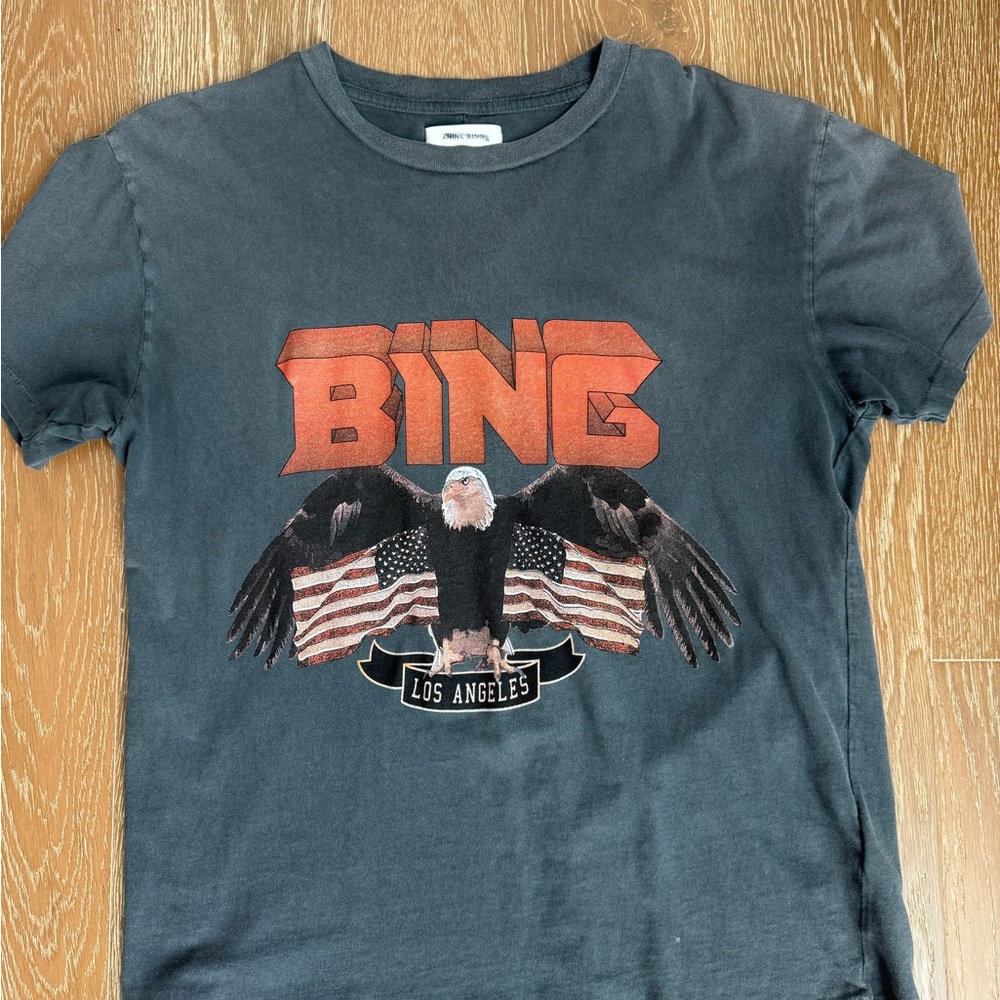 Anine Bing USA eagle LA Charcoal Tee size small